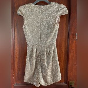 Tan/peach sequin one piece, plunge chest, XS